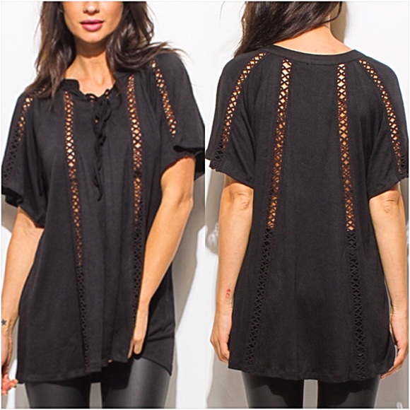 Bohemian Crochet Trim Relaxed Tunic Top SMLXL - Picture 2 of 7